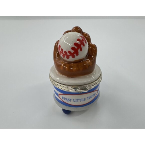 Mud Pie Baby’s First Tooth Ceramic Trinket Box Baseball Glove Ball Sports - Picture 1 of 7